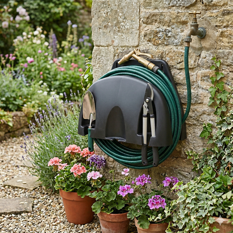 support tuyau arrosage installer dans un jardin